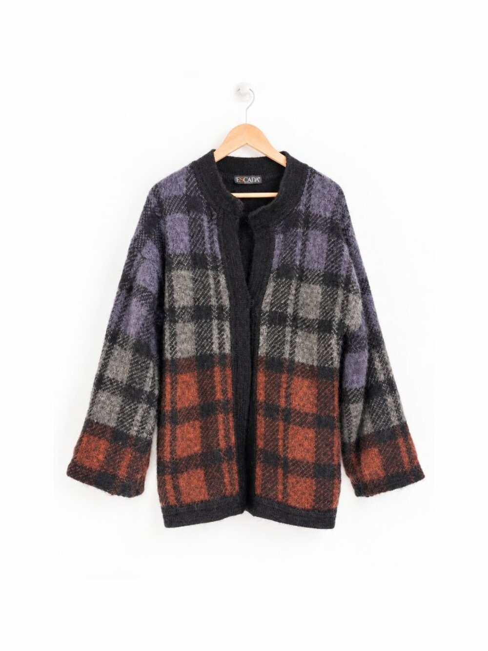 Vintage Escada Plaid Mohair Wool Coatigan Western Germany Fits M L